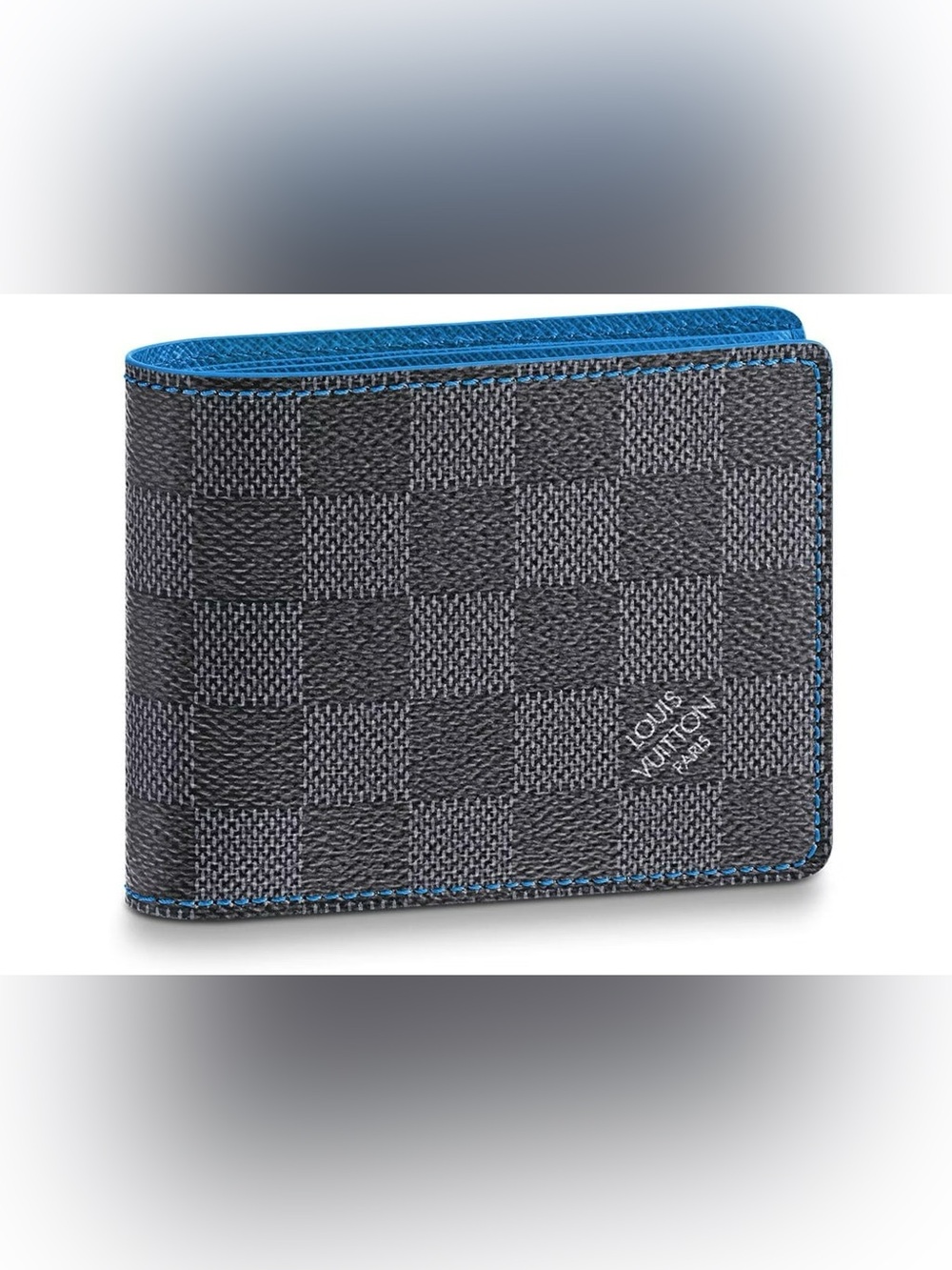 Louis Vuitton Gray Damier Canvas Money Clip with Blue Trim - LIMITED EDITION